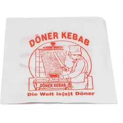DayBays 48 Kg Döner-Tüten 16x16 cm weiss mit rotem Druck "DÖNER KEBAB" und Spenderbox