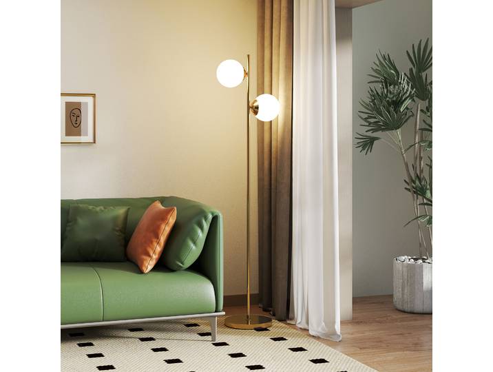 HOMCOM Lampadaire Néo-Rétro 2 Têtes Métal Doré