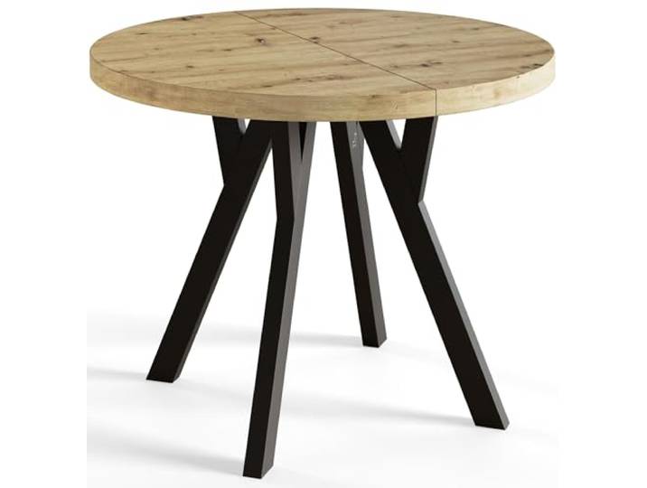 Esstisch Ausziehbar Ovo, 90-190cm, Stabile Beine, Artisan Runder Tisch, Moderner Design, Wohnzimmertisch und Küchentisch, Stabile Konstruktion, Schwarze Beine
