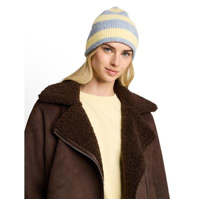 Beanie TOM TAILOR DENIM, Damen, gelb (mid blau gelb stripes), Mützen Beanie, gestreift / Wintermütze