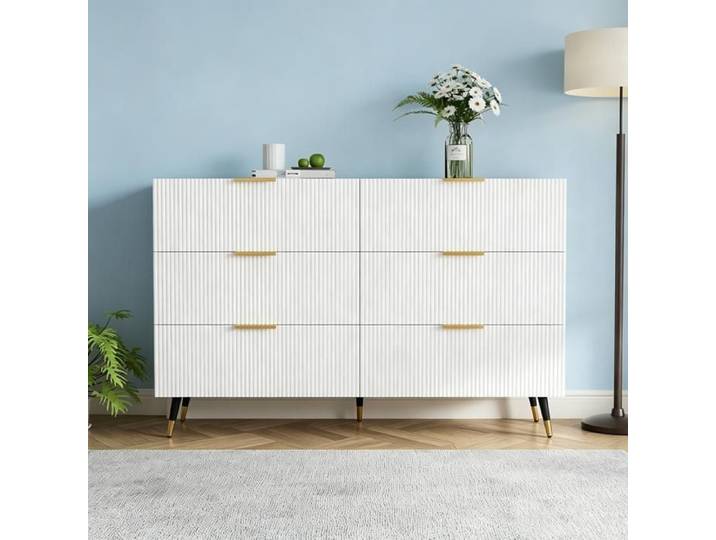 Buffet Meuble de Rangement Commode à 6 Tiroirs 120 cm Large Commode Chambre Chambre pour Salon Blanc 120 x 40 x 77 cm