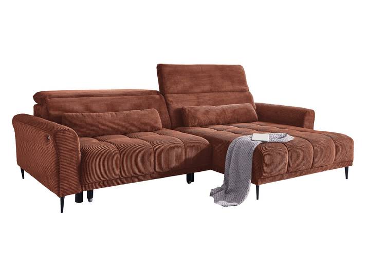 Ecksofa Cord rost elektrisch ausfahrbar 277 cm - OT rechts - LOGAN