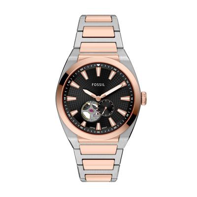 Automatikuhr FOSSIL "EVERETT", roségoldfarben, edelstahlfarben, Armbanduhren, Herren, Automatikuhr, Armbanduhr, Herrenuhr, Mechanische Uhr, Edelstahlarmband, analog