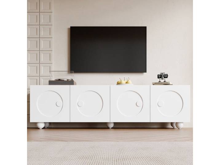 Meuble TV moderne blanc 180 5×38×50cm design unique panneau TV meuble TV inférieur élégant et fonctionnel