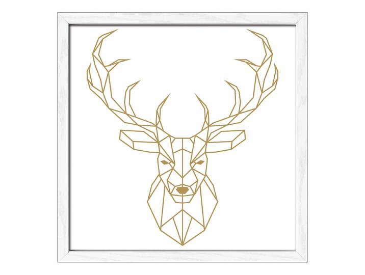 Holzbild Golden Polygon Deer Floatglas, MDF Gold/Weiß 33 x 33 x 1cm