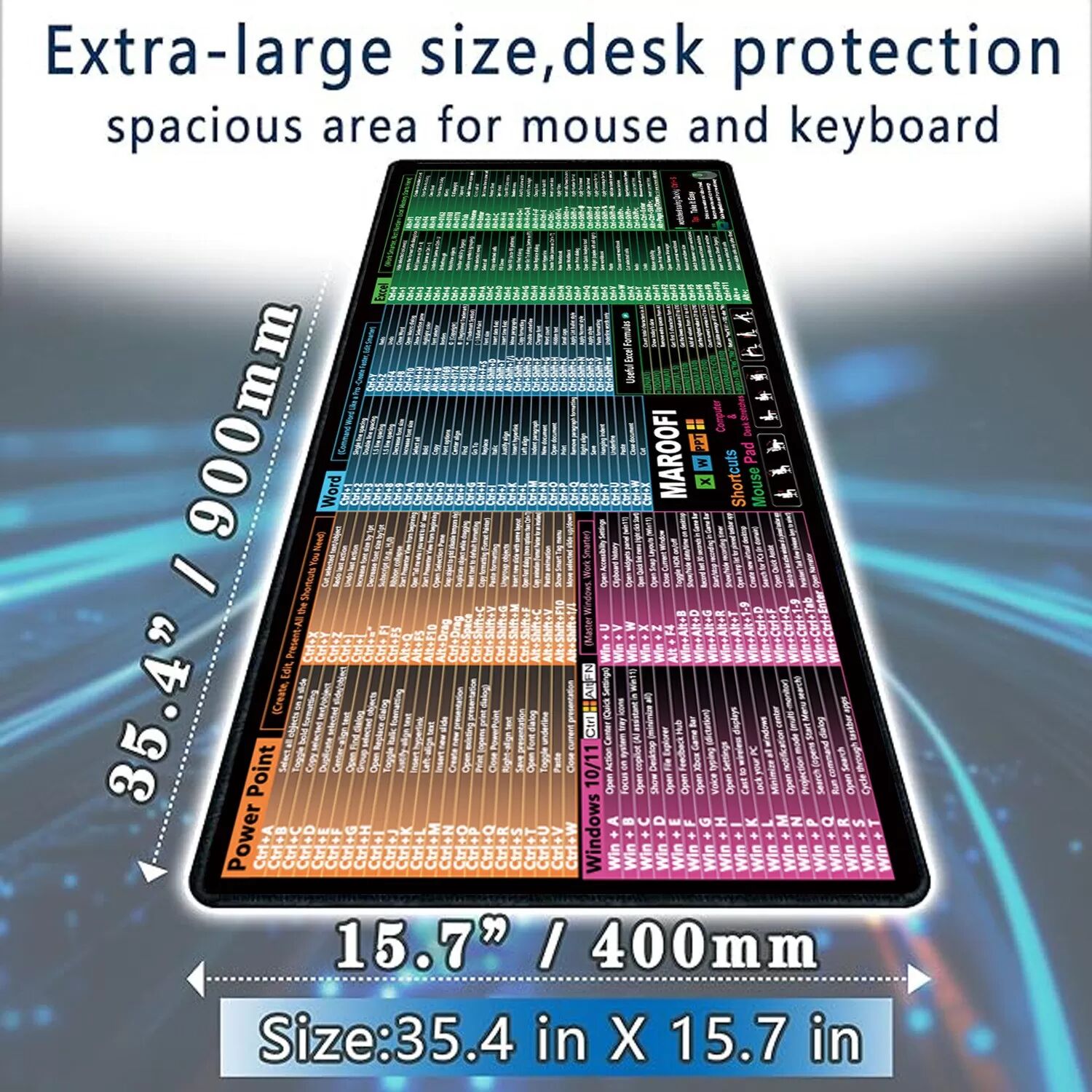 INF Tapis de Souris Gaming Étendu 400x900mm - Base Antidérapante en Caoutchouc Naturel 3mm