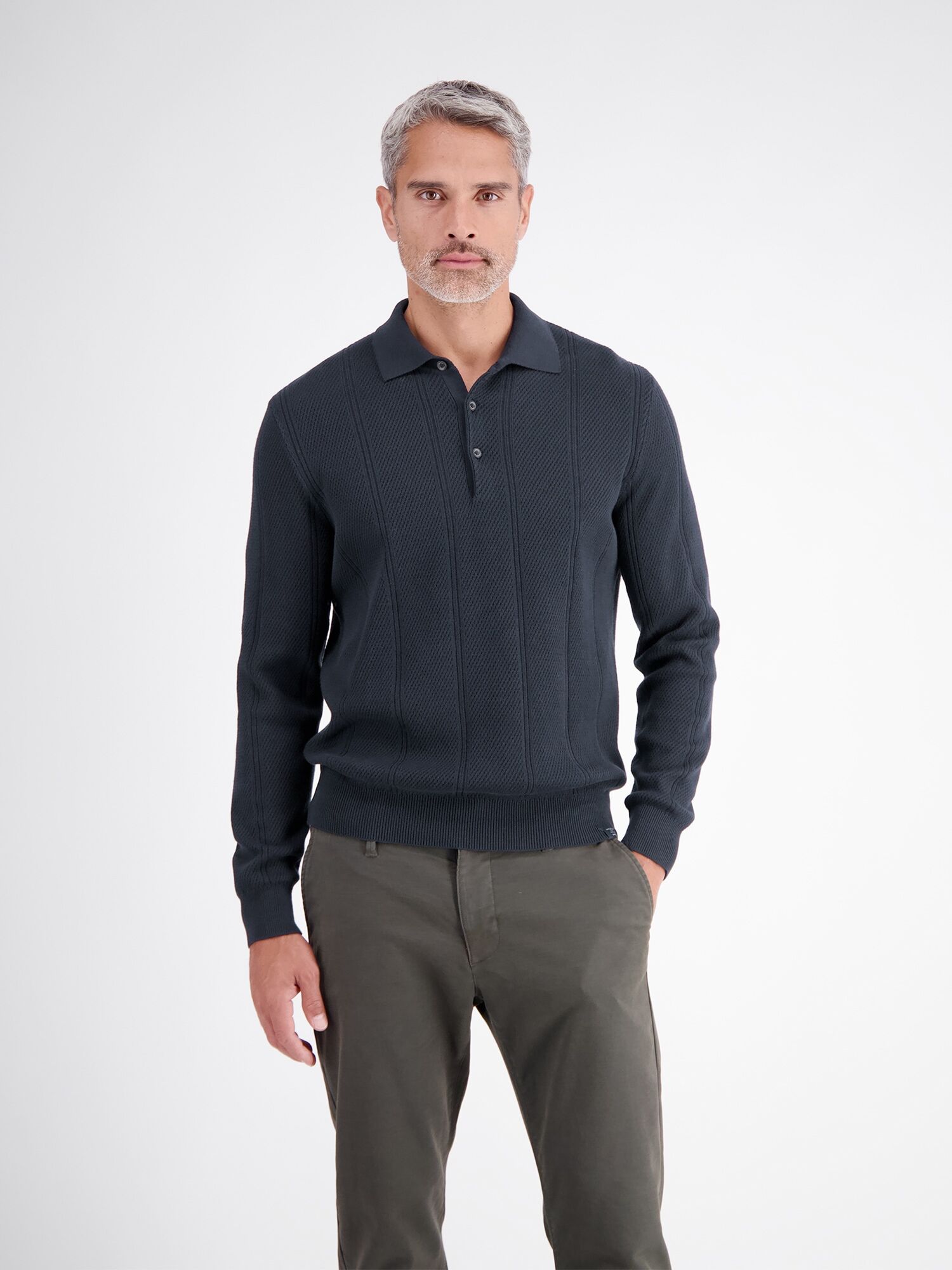 Langarm-Poloshirt LERROS "Elegantes Langarmpolo mit raffinierten Vertikalstreifen", Herren, Gr. M, classic navy, 100% Baumwolle, ohne Ausschnitt, Shirts