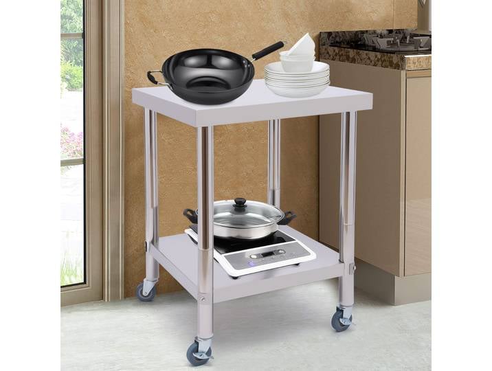 Table de préparation et de travail en acier inoxydable, robuste, pour la préparation des aliments, avec étagère inférieure, pour restaurant, maison, hôtel