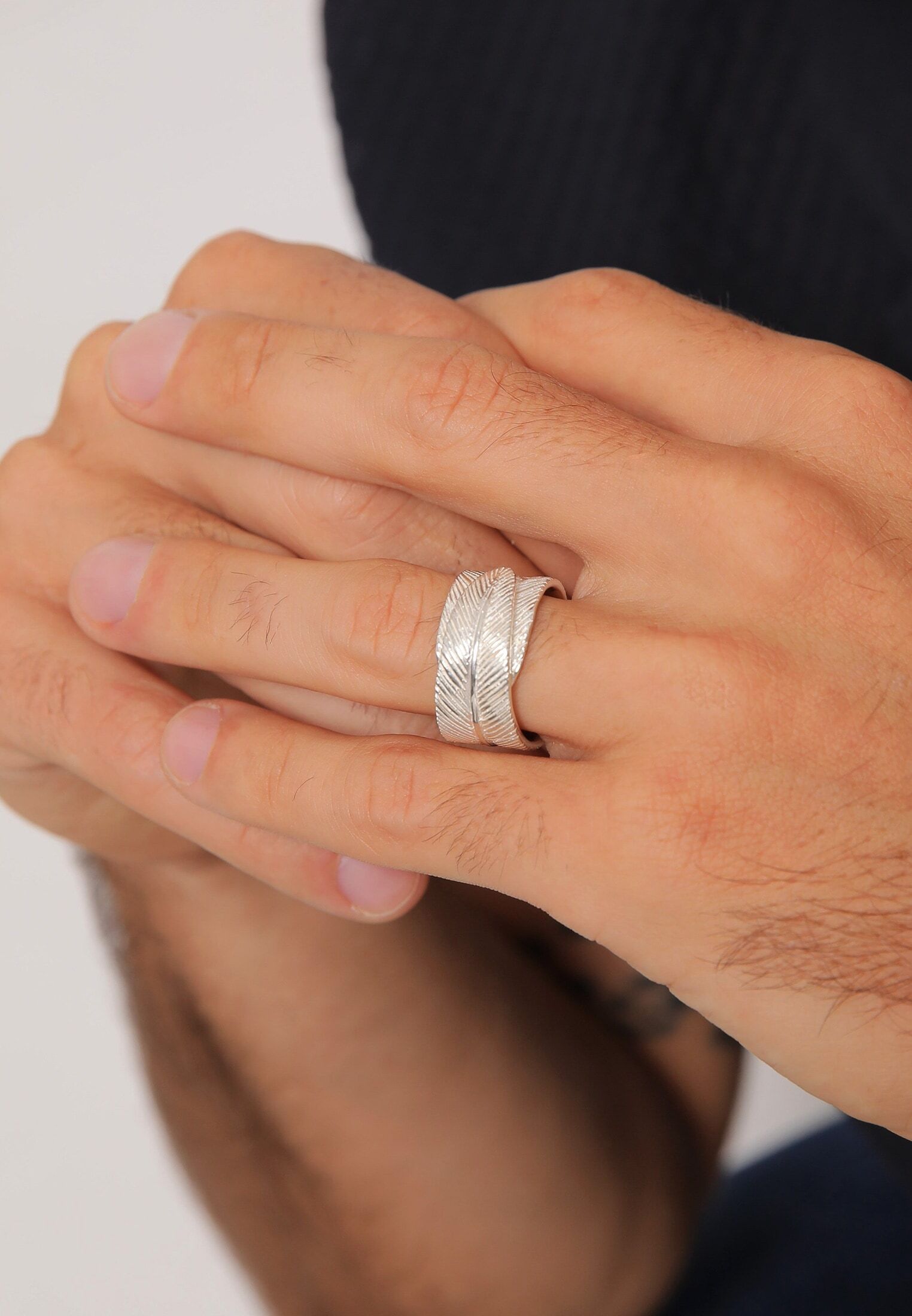 Silberring KUZZOI "Ring Herren Feder Vintage Trend Massiv 925 Silber" Gr. 62, silber, Fingerringe, Herren, 62, Silber 925 (Sterlingsilber), Silberring
