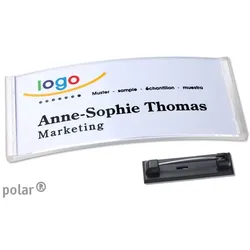 10 Namensschild mit Nadel polar® transparent | 74 x 34 mm, Kunststoff