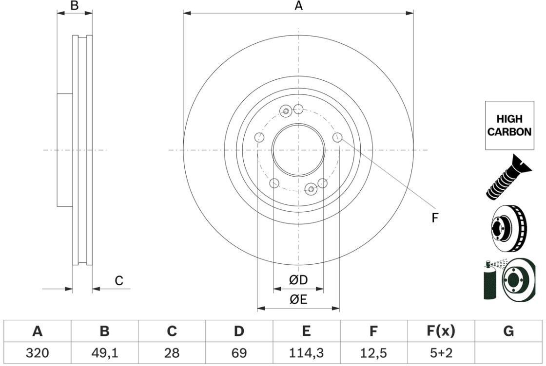 Bremsscheibe BOSCH 0 986 479 F35 vorne, belüftet, hochkarbonisiert, 1 Stück