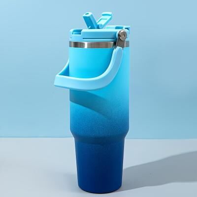 USA Free Shipping Shop Premium Large Capacity Stainless Steel Travel Tumbler Vacuum Insulated With Handle & Straw For Outdoor, Car & Daily blue