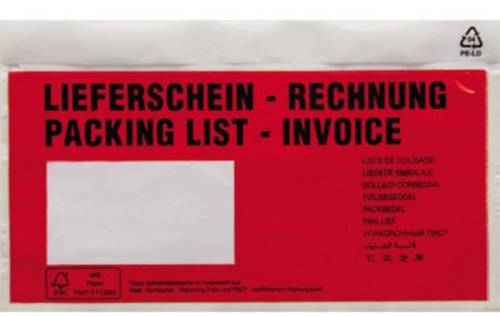 HEAD Dokumententasche DIN lang Rot Lieferschein-Rechnung, mehrsprachig mit Selbstklebung 250St.