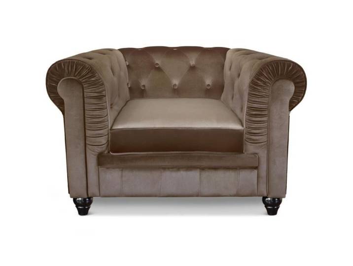 MENZZO Grand fauteuil Chesterfield velours Taupe