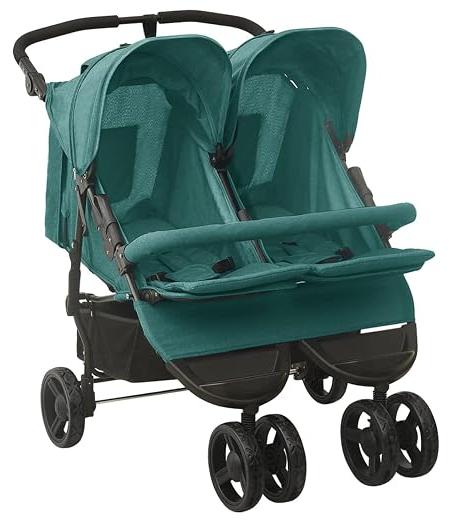 Geschwisterwagen Zwillingswagen Kinderwagen Doppelkinderwagen Zwillingsbuggy Zusammenklappbar Grün Stahl