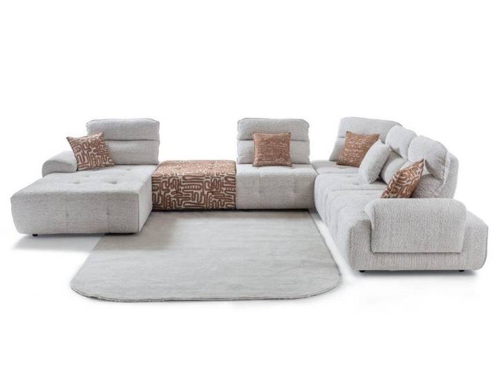 Xlmoebel Ecksofa Luxuriöses Weiches L-Form Sofa Designer Weiße Polstercouch, 5 Teile, Kissen mit Reißverschluss, Mit Kissen, Ottomane Links, Ottomane Rechts