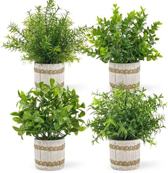 Unyqoos 4-delige set levensechte kunstplanten eucalyptus, 23 cm