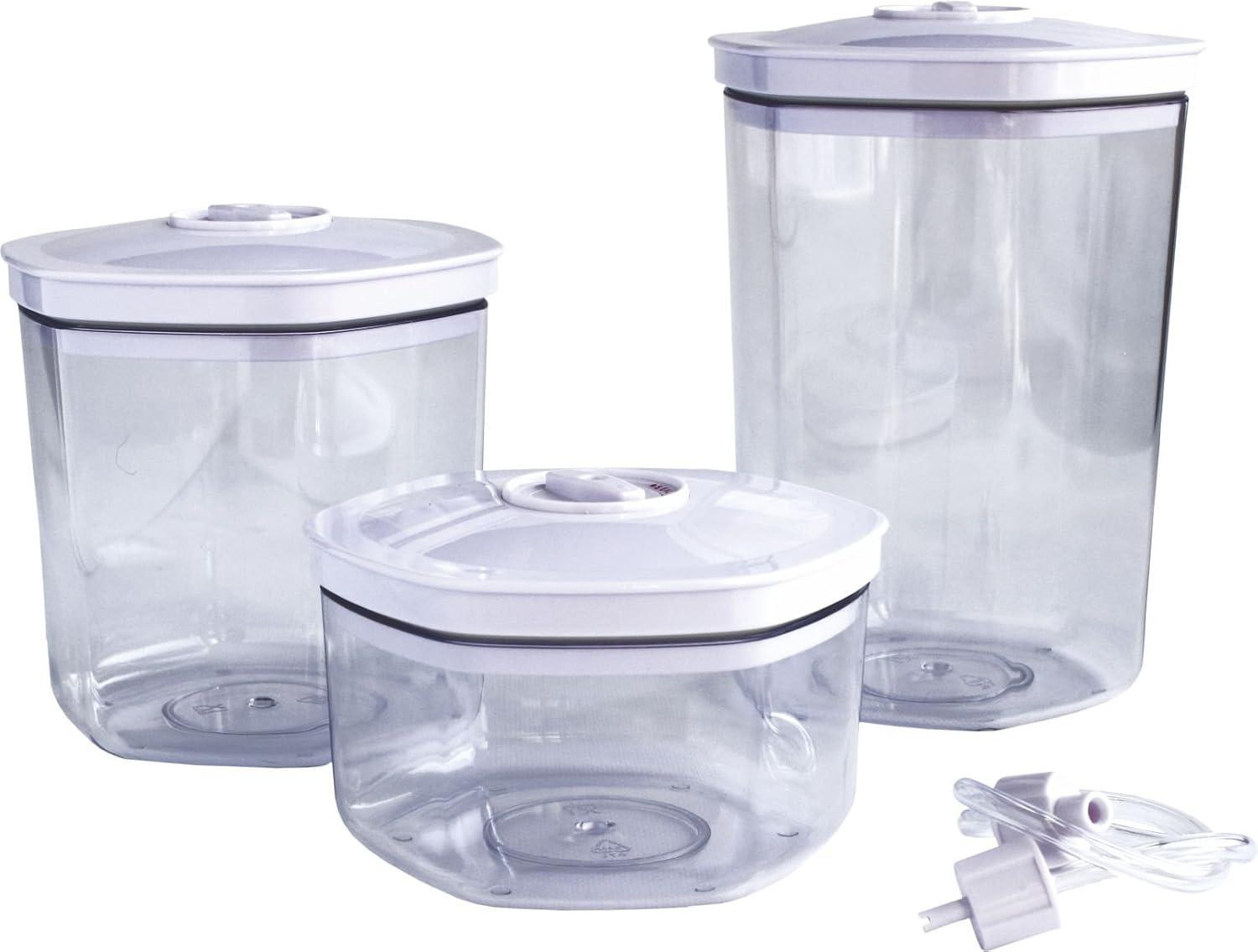 Set van 3 transparante vacuümdozen voor de keuken met inhoud 0,7 l, 1,4 l en 2 l