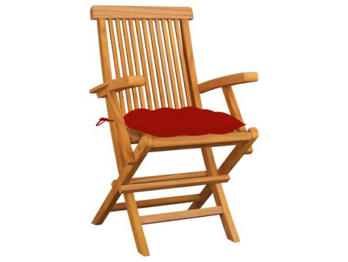 MNCVXAXG Klappstühle aus Teakholz mit roten Kissen, 3 Stück Teakholz geschliffen, Auflagen 100% Polyester, Armlehnen, klappbar, 55x60x89cm, Tragkraft 110kg, 3 Stühle plus 1 Kissen