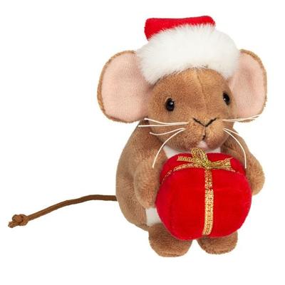 Teddy Hermann 94621 - Weihnachtsmaus mit Geschenk, Plüsch, 11 cm