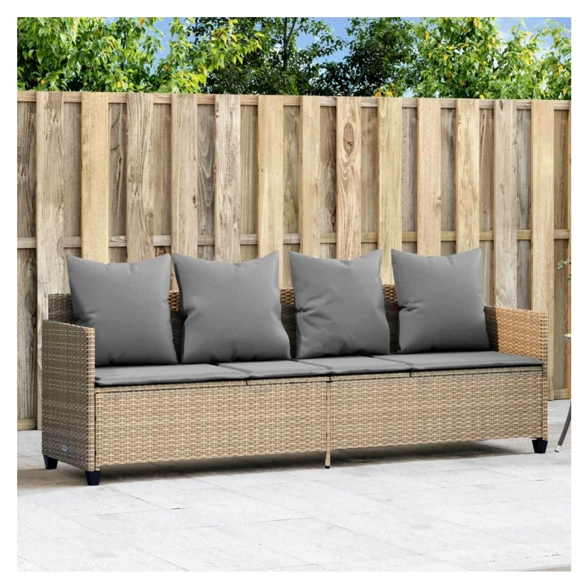 Loungebett für den Außenbereich mit Liegefunktion, 3-Sitzer Balkonsofa, Gartensofa aus Polyrattan, Gartenliege, Relaxliege, Sonnenliege mit Dach in Beige