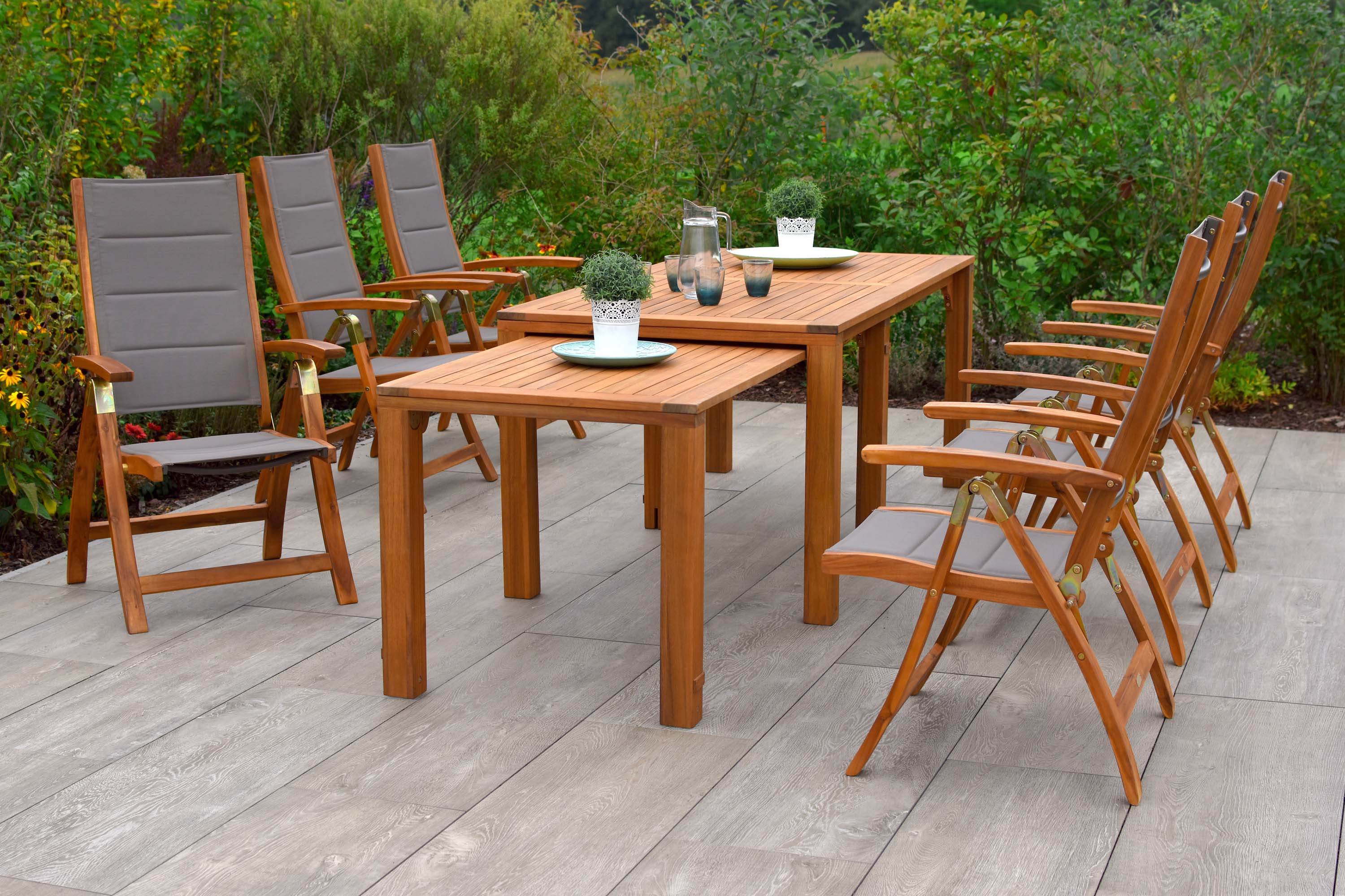 Garten-Essgruppe MERXX "Acapulco", beige (natur, grau), Polyester, Massivholz, Polyester, Sitzmöbel-Sets, Garten-Essgruppe, Topseller
