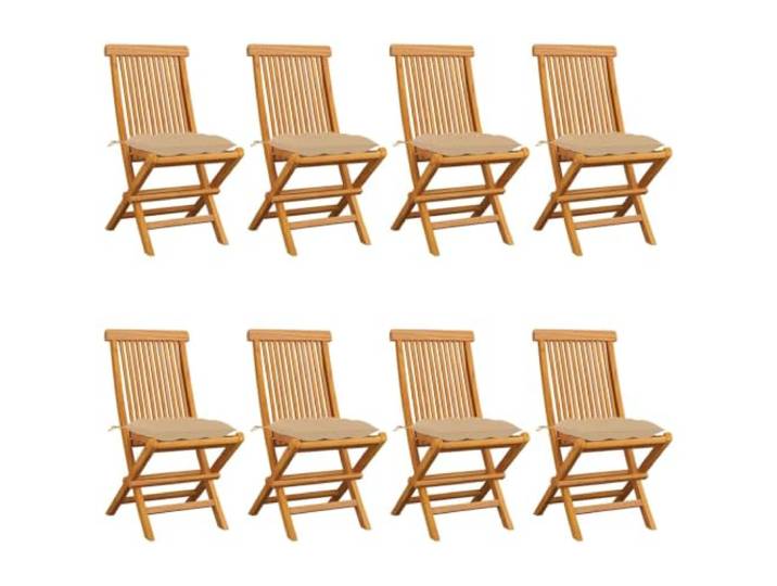 Makastle Klappstühle Teakholz mit Beige Kissen 8er Set