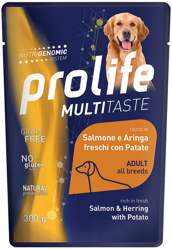 Prolife Cane Multitaste Adulto Salmone, Aringa & Patate Busta 300 Gr