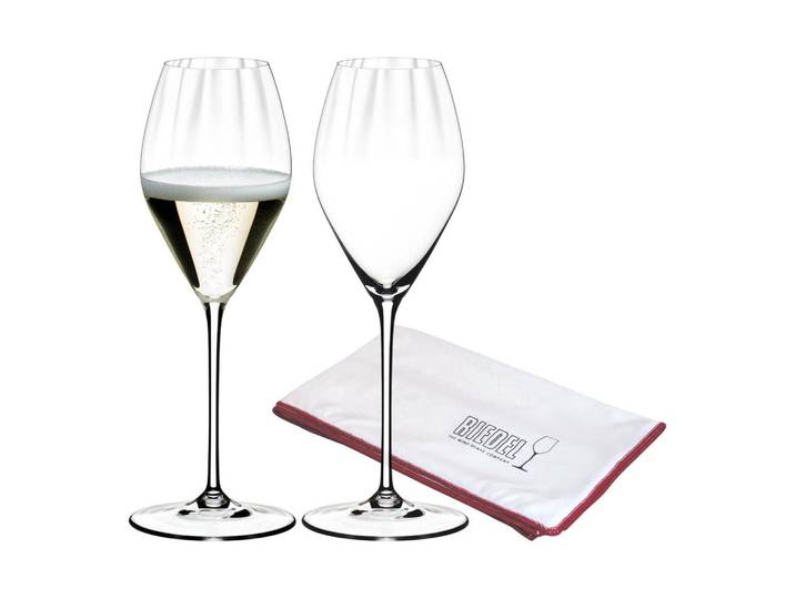 Riedel Champagnergläser Inklusive Poliertuch Performance transparent 375 ml 2er Set, Transparent, Glas, Gläser, Champagnergläser & Sektgläser