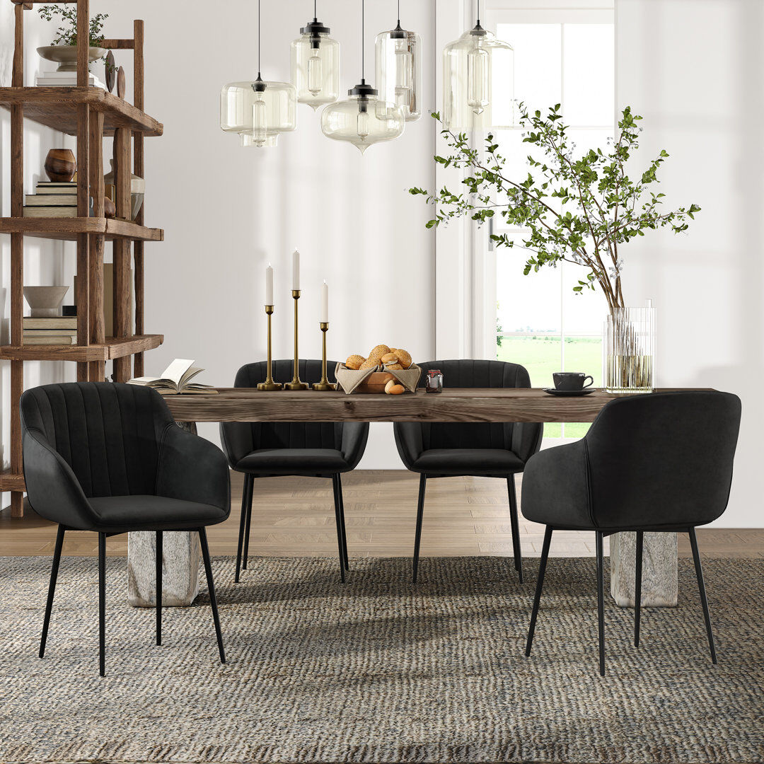 Corrigan Studio Ohio Modern Upholstered Dining Chairs with Metal Legs Black Velvet 82cm H X 57cm W X 57.5cm D