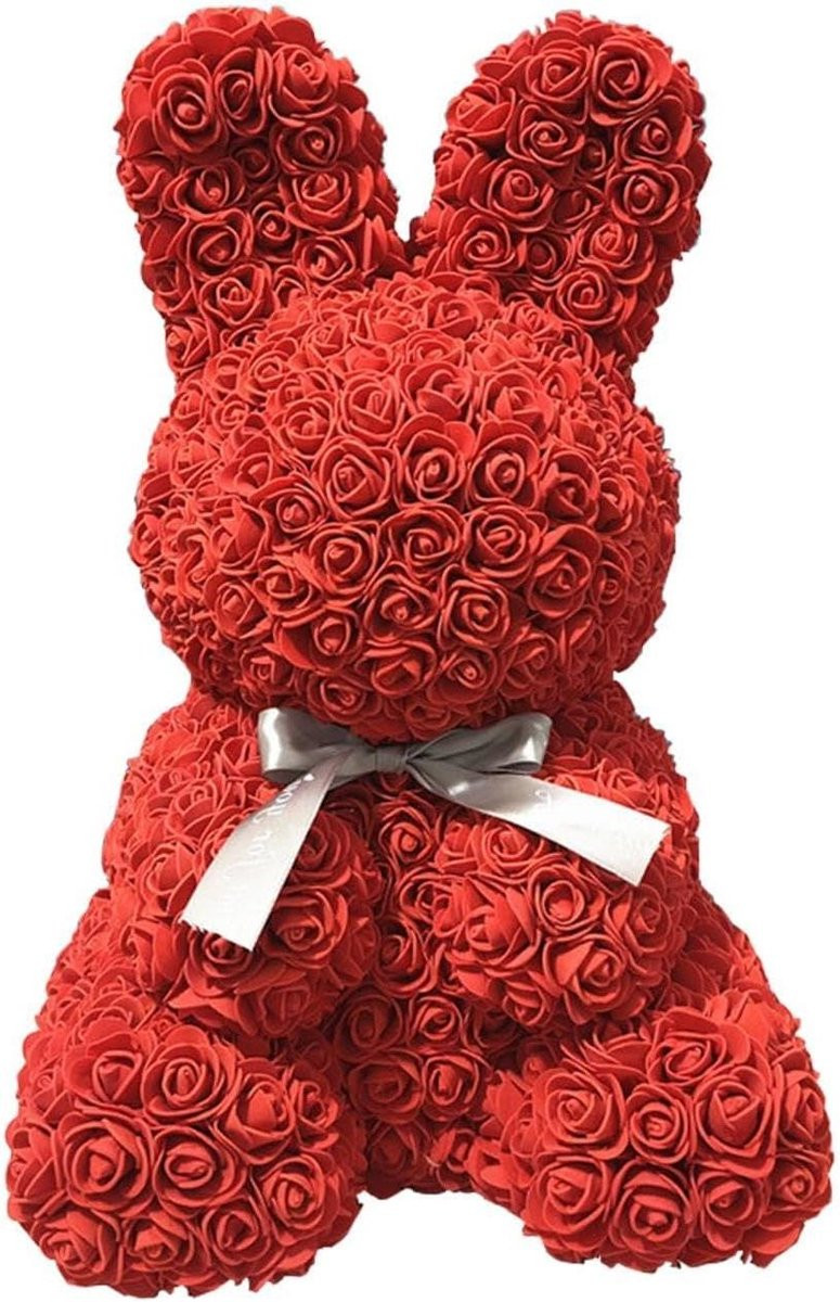 Rozenbeer Decoratie - Handgemaakte Bloemenbeer van Kunstrozen - Roze - Hoogte: 25 cm