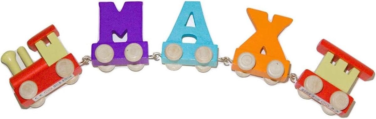 Gepersonaliseerde Houten Trein met 3 Letters - Kleurrijk Kraamcadeau