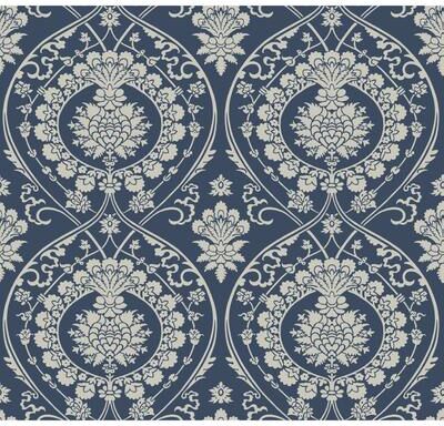 York Wallcoverings Imperial Damask Navy & Silver Wallpaper