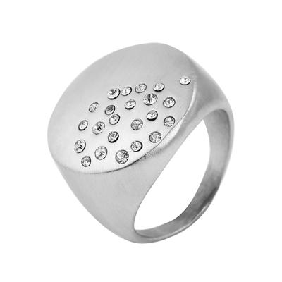 Fingerring AKZENT "aus Edelstahl mit Similibesatz" Gr. 56, silber (silberfarbig), Fingerringe, Damen, 56, Edelstahl, Fingerring