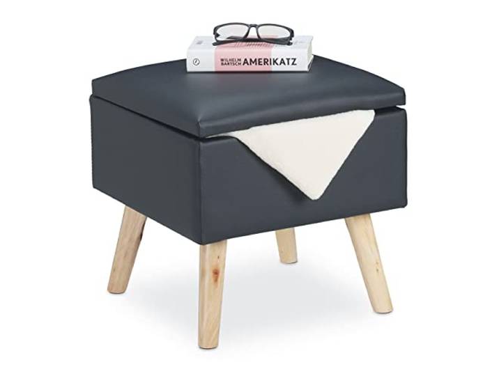 Relaxdays Pouf de Rangement en Similicuir\, 40 x 40 x 40 cm\, Gris foncé avec couvercle\, rembourré