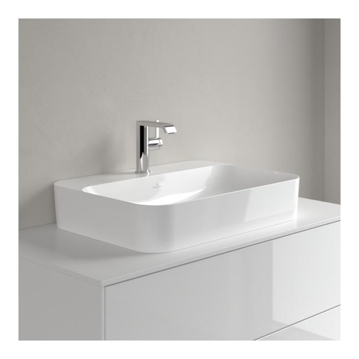 Villeroy und Boch Finion Aufsatz-Waschtisch 414264RW 60x44,5cm, stone white C+, mittleres Hahnloch durchstochen, verdeckter Überlauf