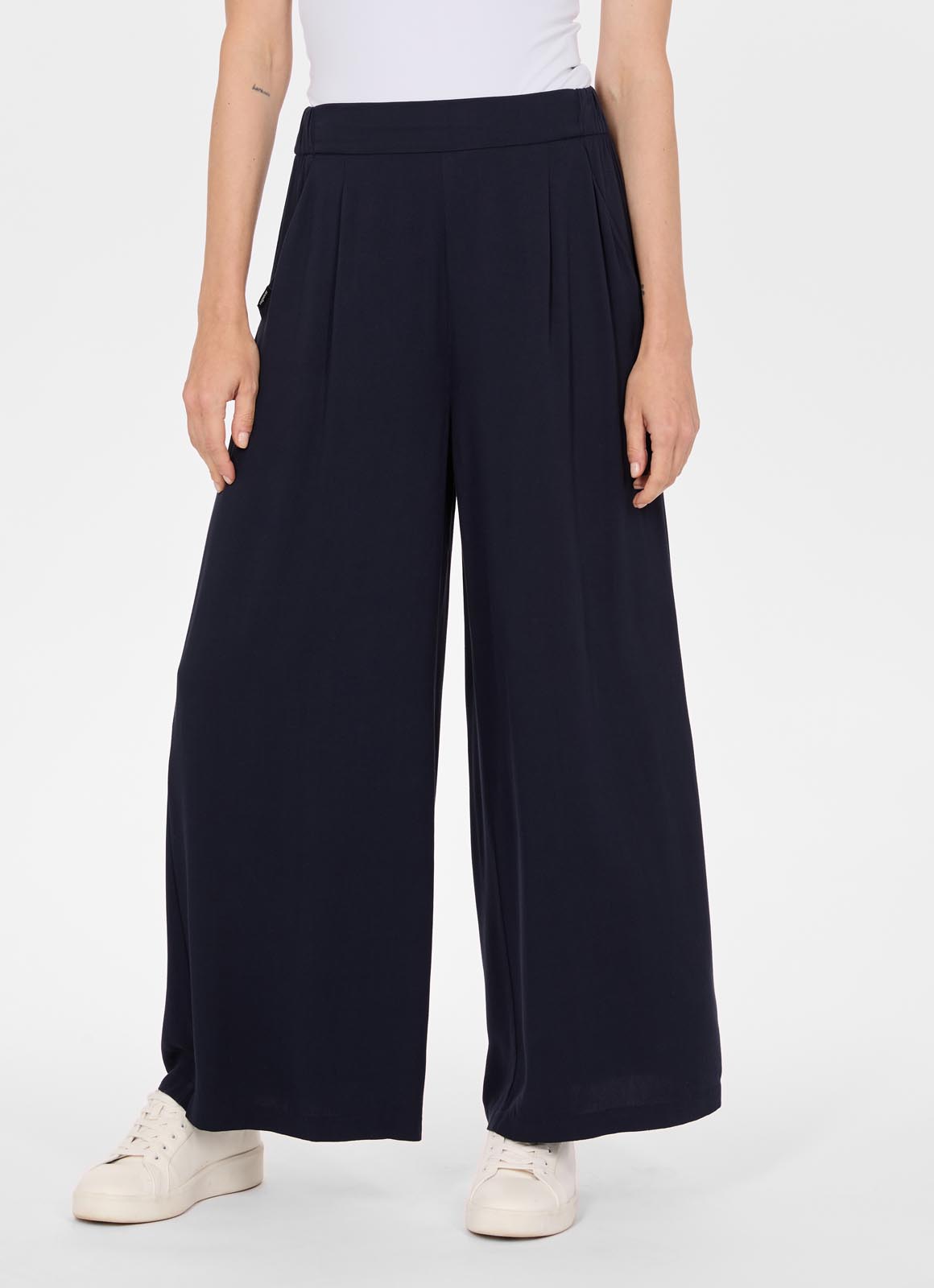 Schlaghose RAGWEAR "LOGGAN", Damen, Gr. M (38), N-Gr, blau (navy), Twill, Obermaterial: 100% Viskose, unifarben, lang, Hosen Schlaghose, lockere Passform, langer Schnitt, aus Viskose, mit Gummizug navy M (38), N-Gr