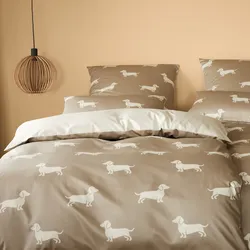 elegante Mako-Satin Bettwäsche 'Dogs' 135 x 200 cm Natur - Beige