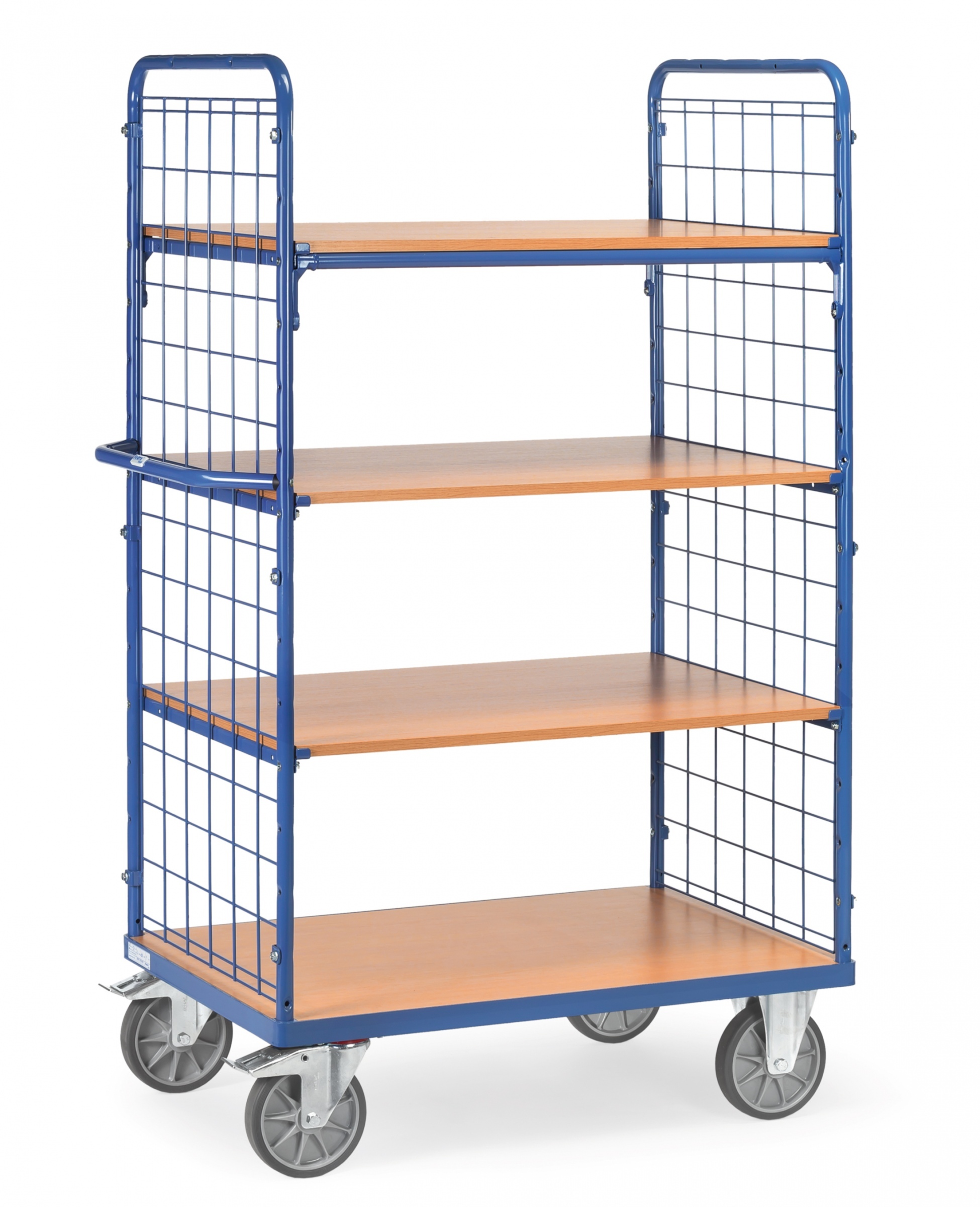 Fetra Etagenwagen mit 4 Böden LxB 1.000 x 600 mm 600 kg Stirnwände mit Drahtgitter