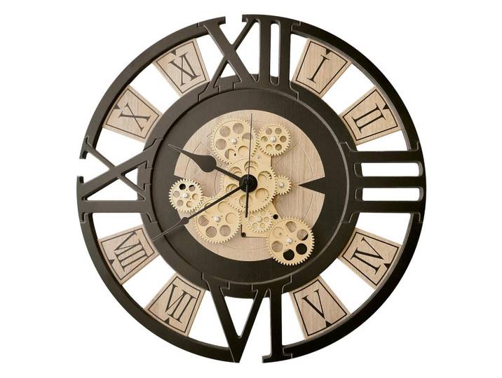 Wanduhr -, Schwarz, Eichefarben, Goldfarben, Holz, Metall, Kunststoff, Fsc, Made in EU, Dekoration, Uhren, Wanduhren