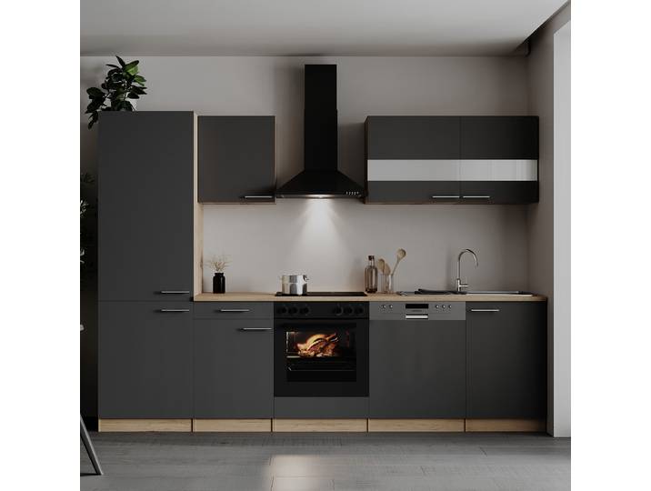 Cuisine linéaire Merle V 280cm Gris/Gris Induction Avec électroménager