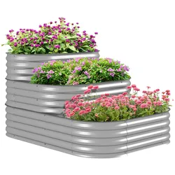 Hochbeet aus Metall, 3-stufig Pflanzkasten, DIY Blumenkasten für Garten