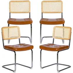ESSZIMMERSTÜHLE 4er Set Freischwinger Rattan Kunstleder