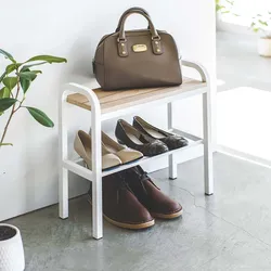 Yamazaki Schuhregal mit Ablage weiß klein platzsparend schmal Metall Schuhablage für 2 Paar Schuhe 48x46x19cm "TOWER"