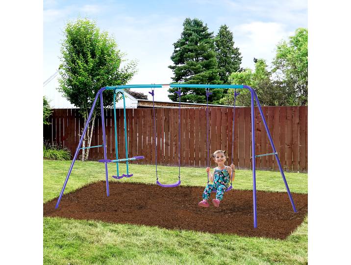 Outsunny Portique Balançoire 3-en-1 Enfants 3+ Ans Violet