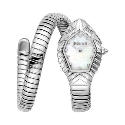Quarzuhr JUST CAVALLI TIME "Signature Snake", silber (silberfarben), Armbanduhren, Damen, Quarzuhr, Armbanduhr, Edelstahlarmband, analog, Kristallsteine