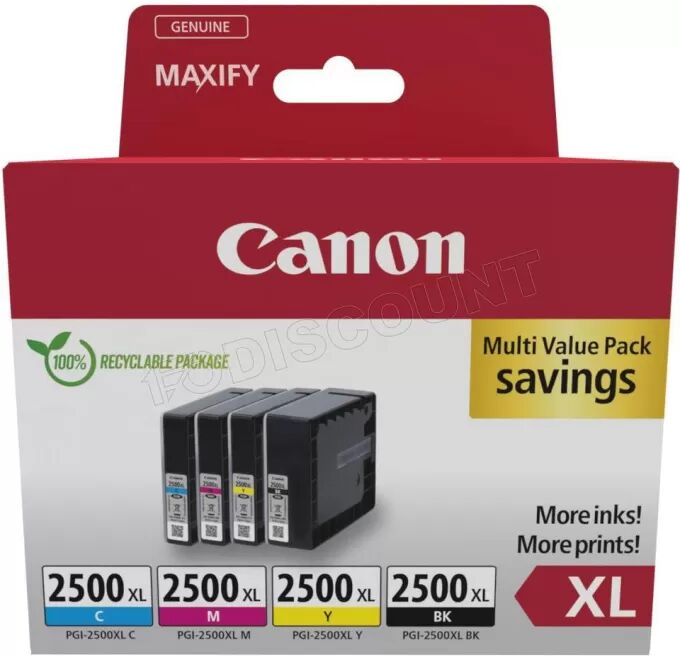 Pack de 4 Cartouches d'encre Canon PGI-2500XL (Couleurs + Noir)