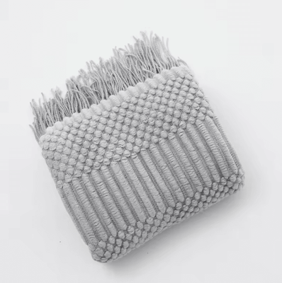 Inspire Curations Rust Red Boho Knitted Tassel Throw Blanket dx Light Grey 127x180cm