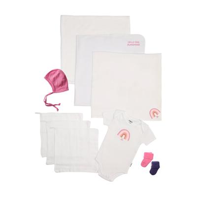 Erstausstattungspaket LILIPUT "Regenbogen", Mädchen, Gr. 50/56, pink (weiß, pink), 100% Baumwolle, KOB Set-Artikel Erstausstattungspaket, mit tollen Regenbogen-Motiven