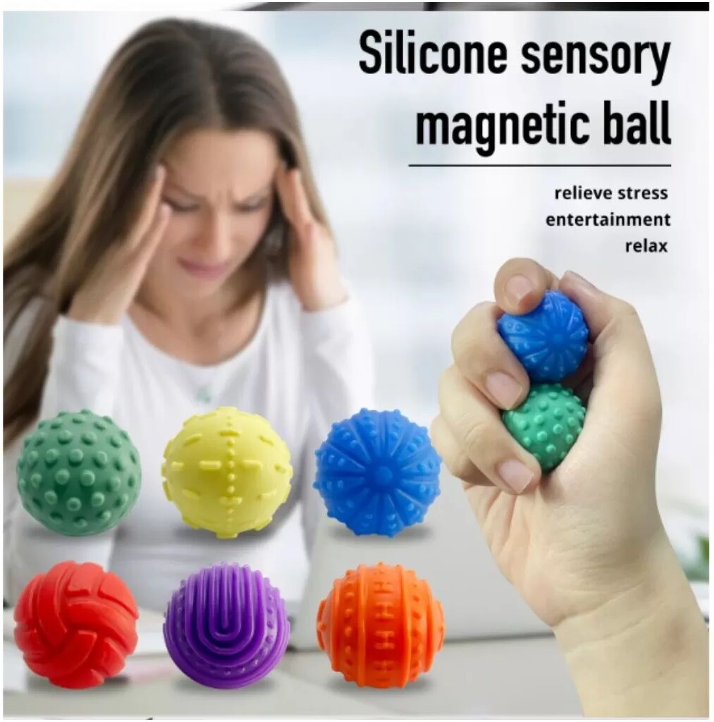 INF Silikon Magnet-Fidget-Bälle 6er-Set – Weiche sensorische Stressbälle für Fingermassage und leises Spielen am Schreibtisch Violett